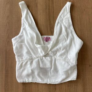 Francesca-s White linen blend crop top with swoop neckline Medium